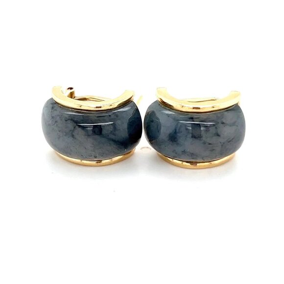 14k Gold Gray Stone French Clip Earrings - Picture 1 of 6
